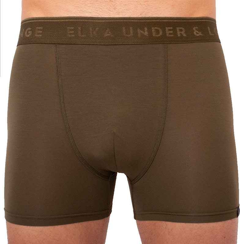 Pánské boxerky ELKA khaki s khaki gumou premium (PB0054) XXL Možnost vrácení zboží do 120 dnů!