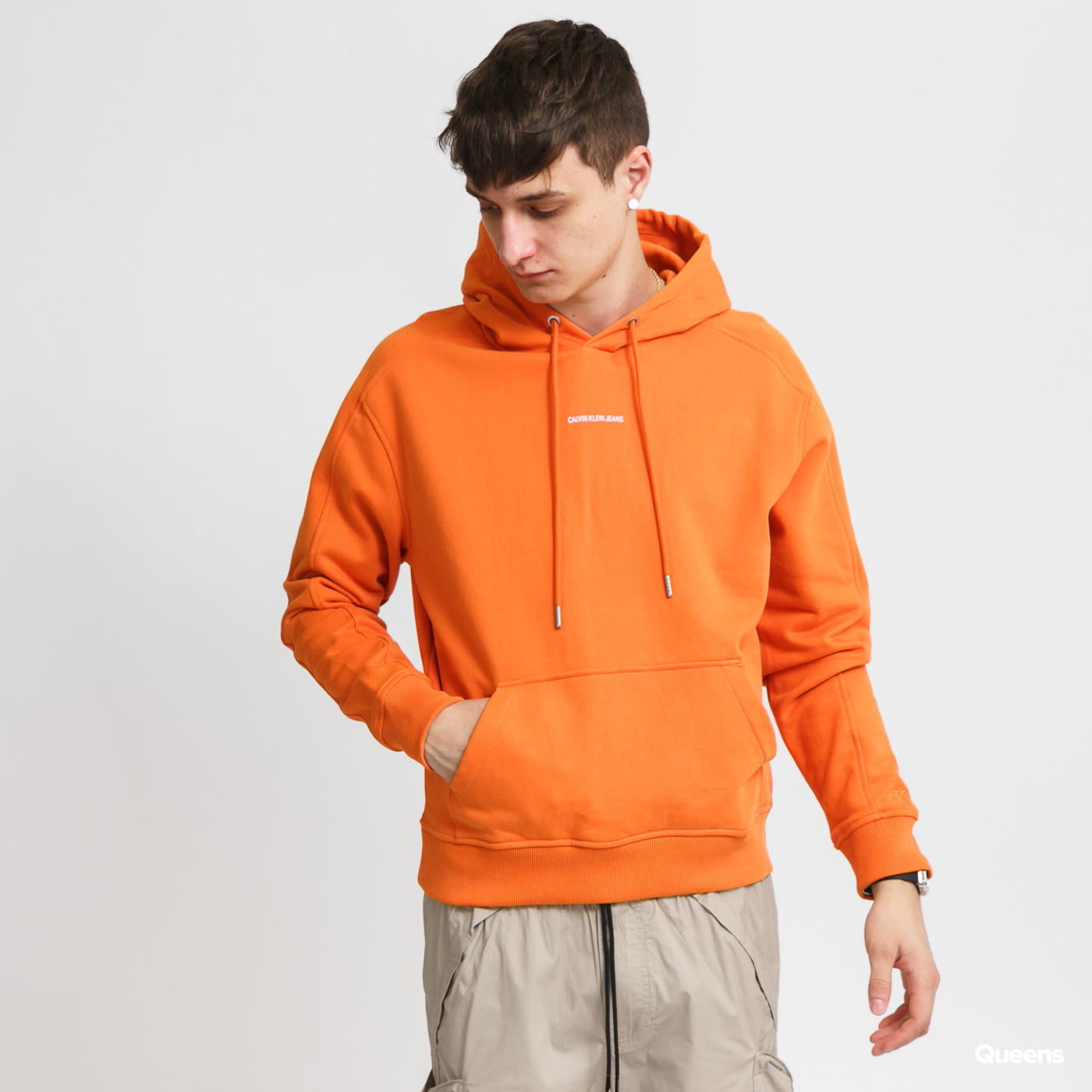CALVIN KLEIN JEANS M Micro Branding Hoodie oranžová S
