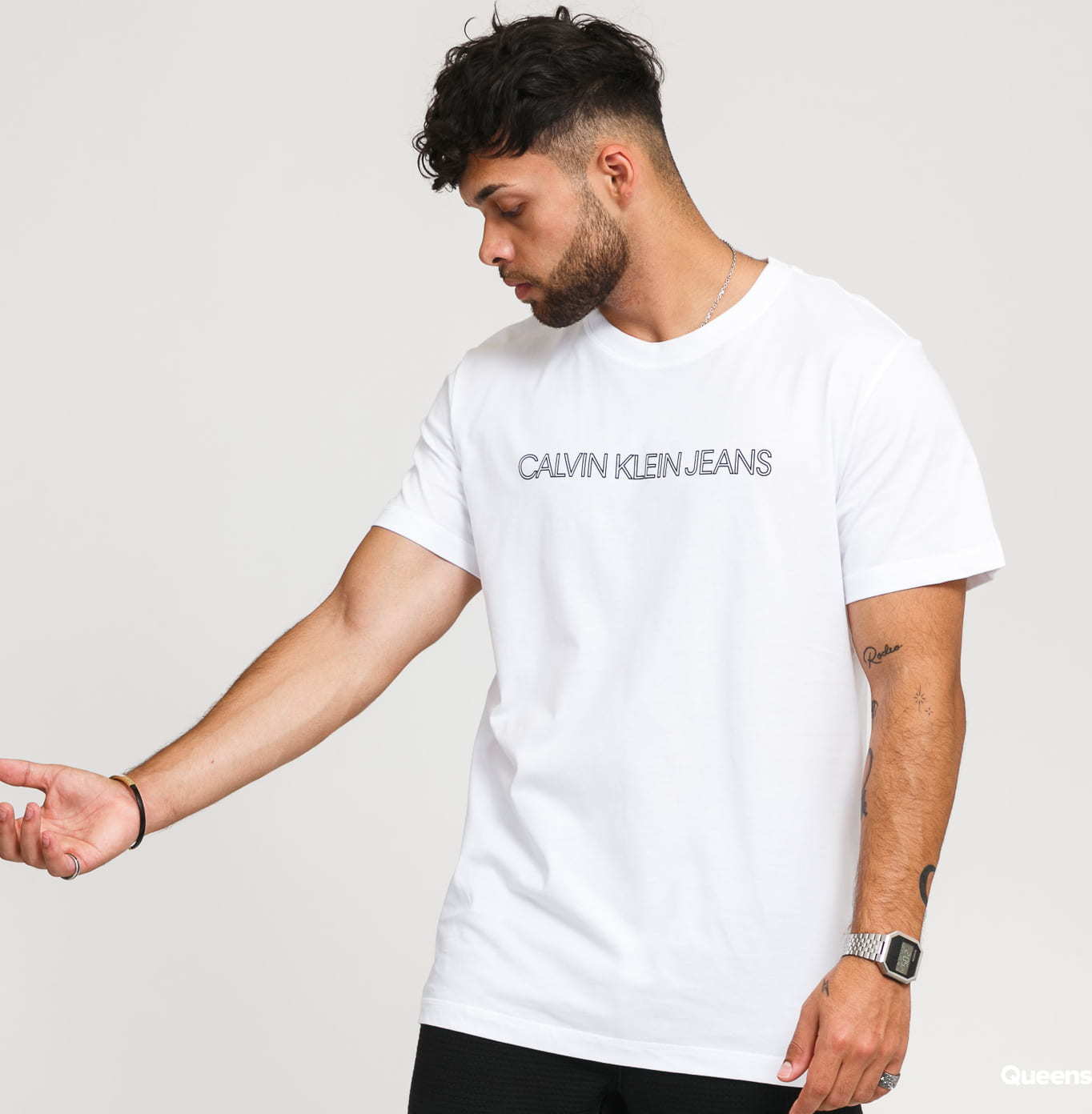 CALVIN KLEIN JEANS M Outline Logo Back Print Tee bílé S
