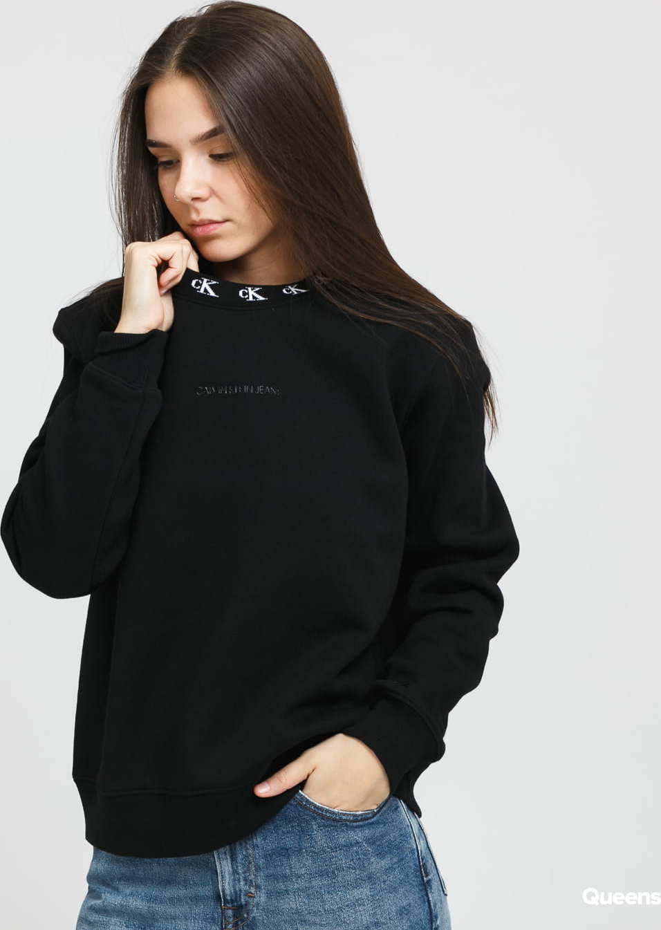 CALVIN KLEIN JEANS W CK Logo Trim Neck černá M
