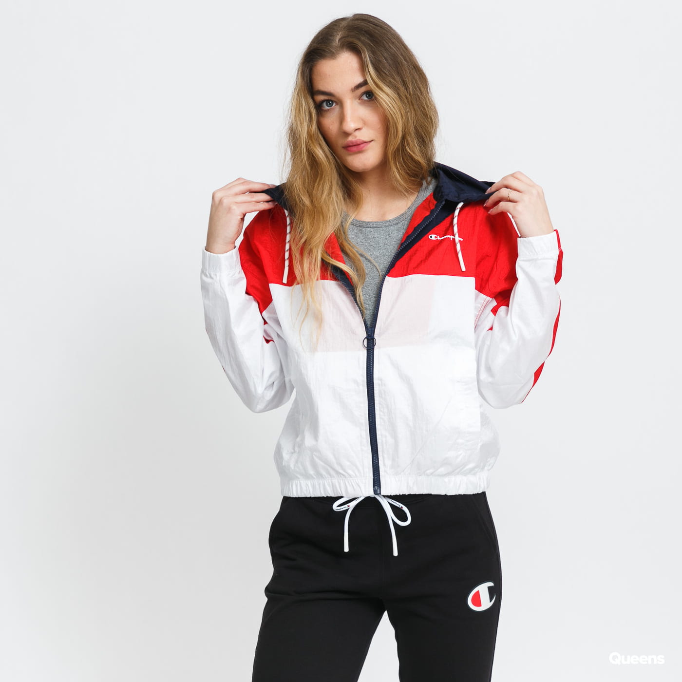 Champion Colour Block Hooded Track Jacket bílá / červená / černá M