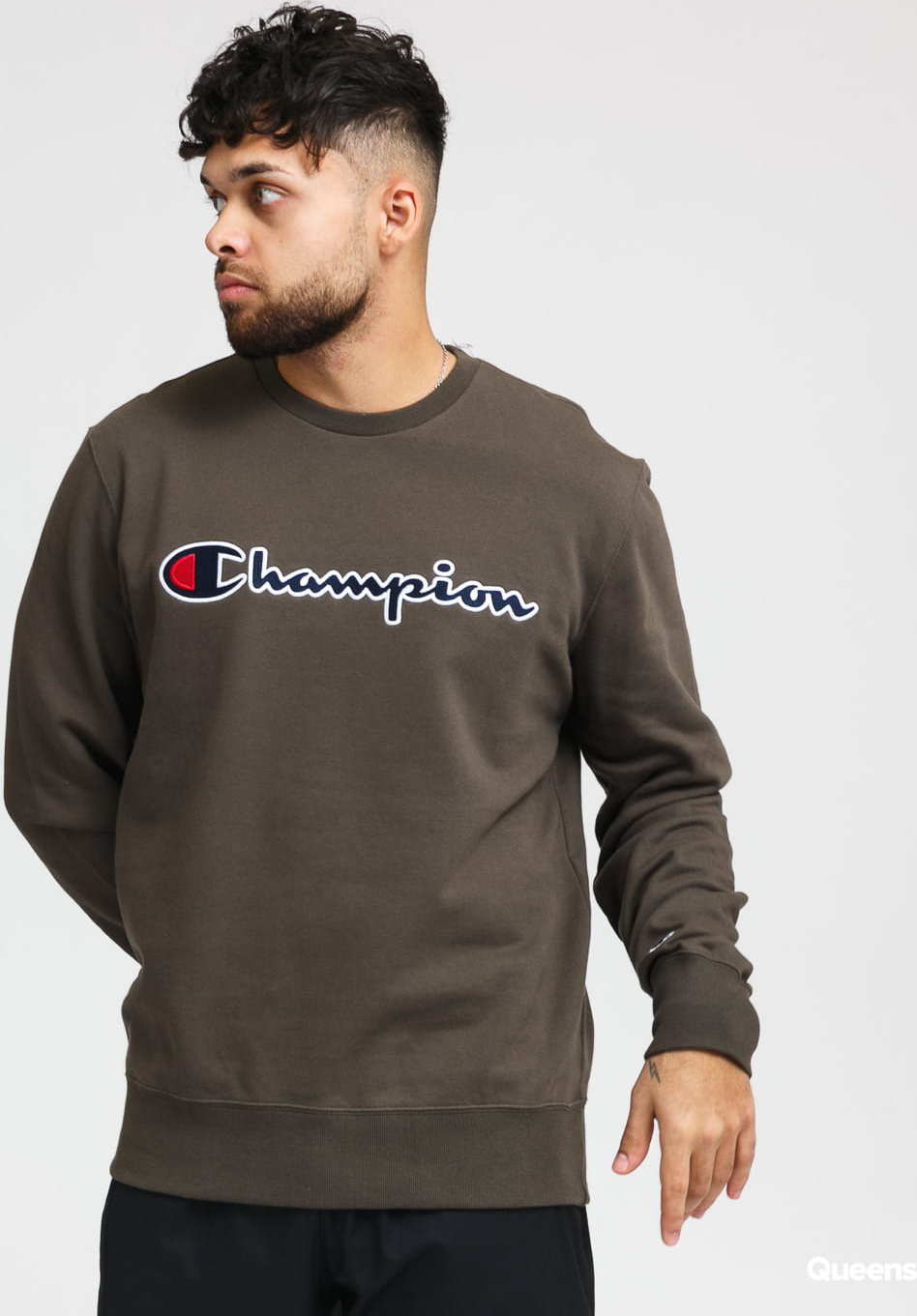 Champion Script Logo Crewneck tmavě olivová L