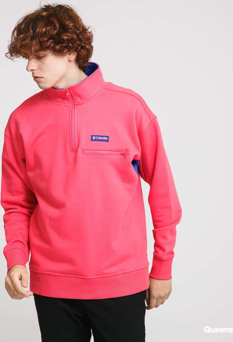 Columbia Bugasweat Quarter Zip tmavě růžová / modrá XL