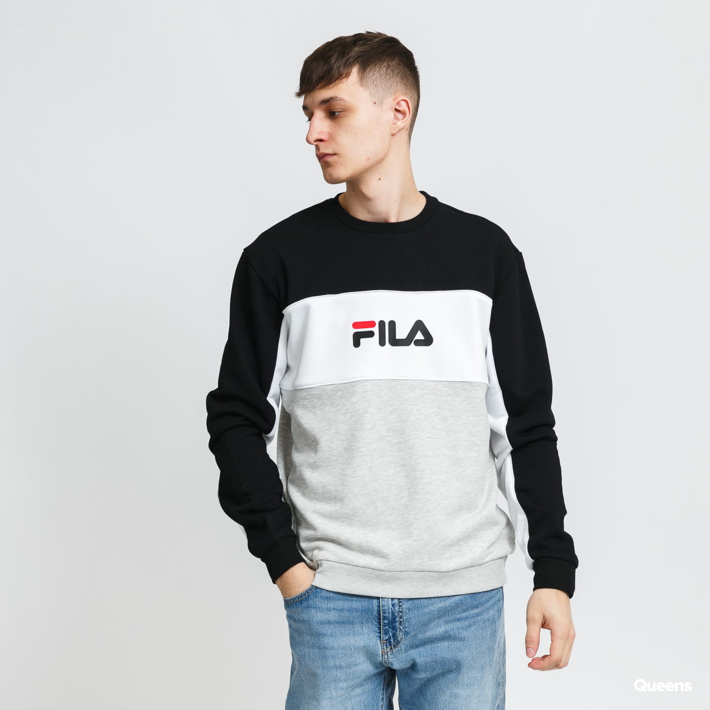Fila Men Aqil Blocked Crew Sweat melange šedá / černá / bílá XL