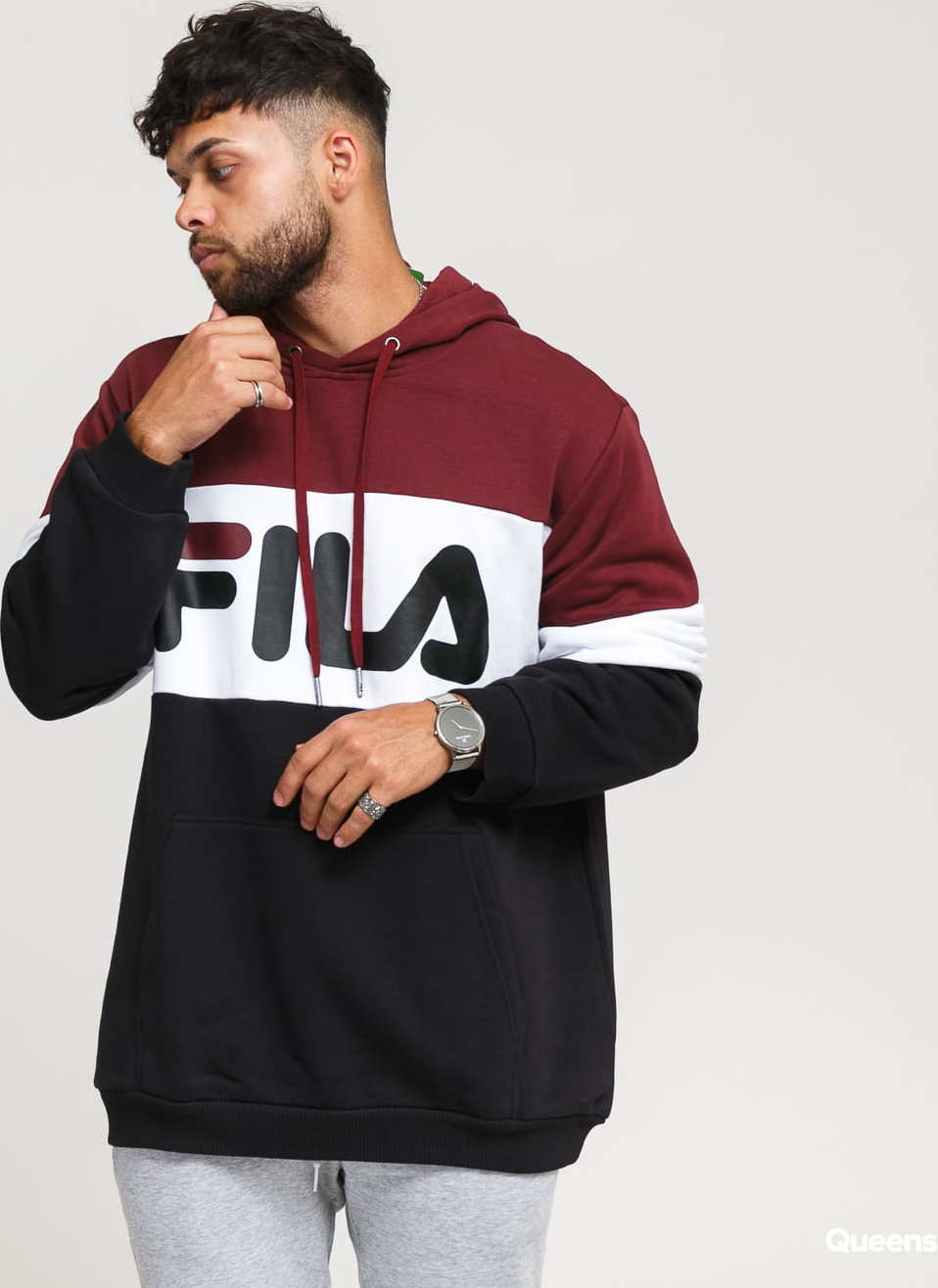 Fila Men Night Blocked Hoody vínová / černá / bílá S