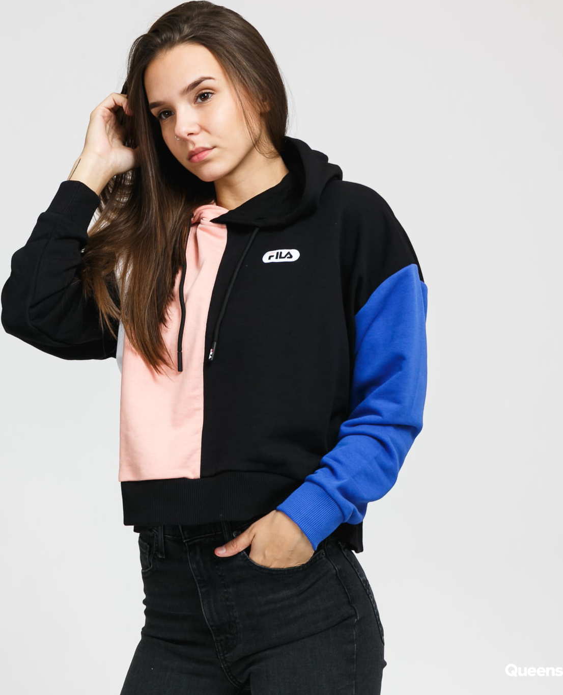 Fila W Bayou Blocked Hoody černá / růžová XS