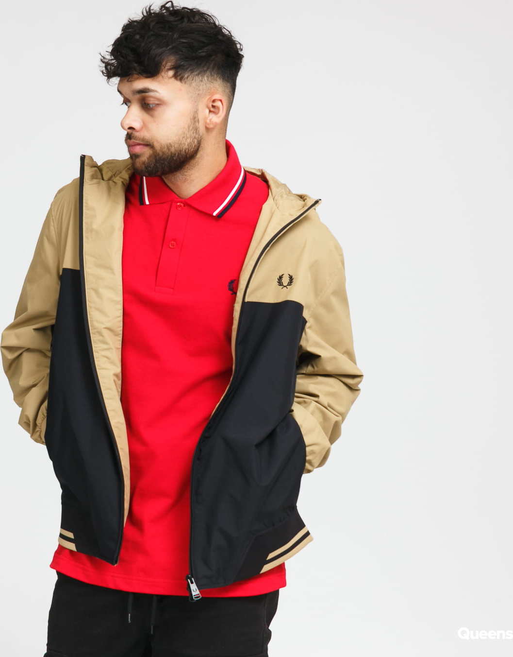 FRED PERRY Colour Block Hooded Brentham černá / béžová XL