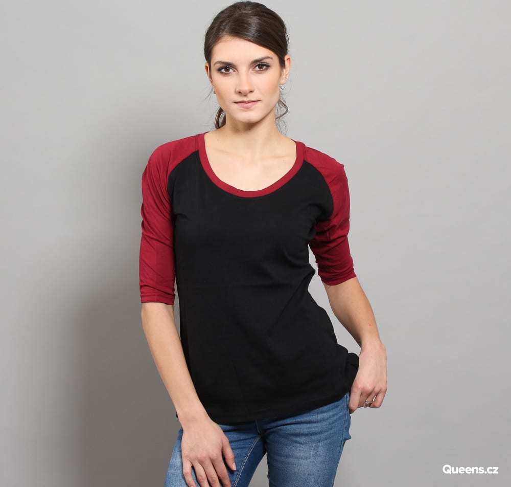 Urban Classics Ladies 3/4 Contrast Raglan černé / vínové XL