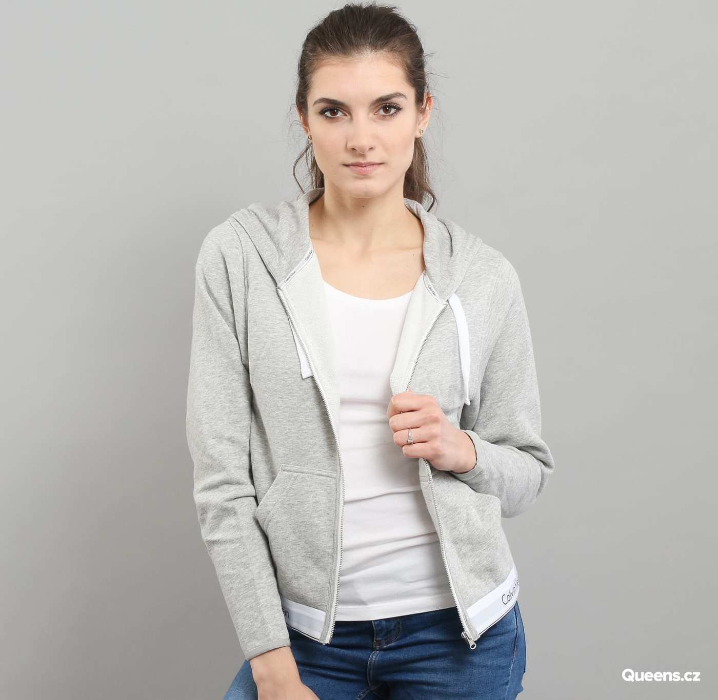 Calvin Klein Top Hoodie Full Zip C/O melange šedá L