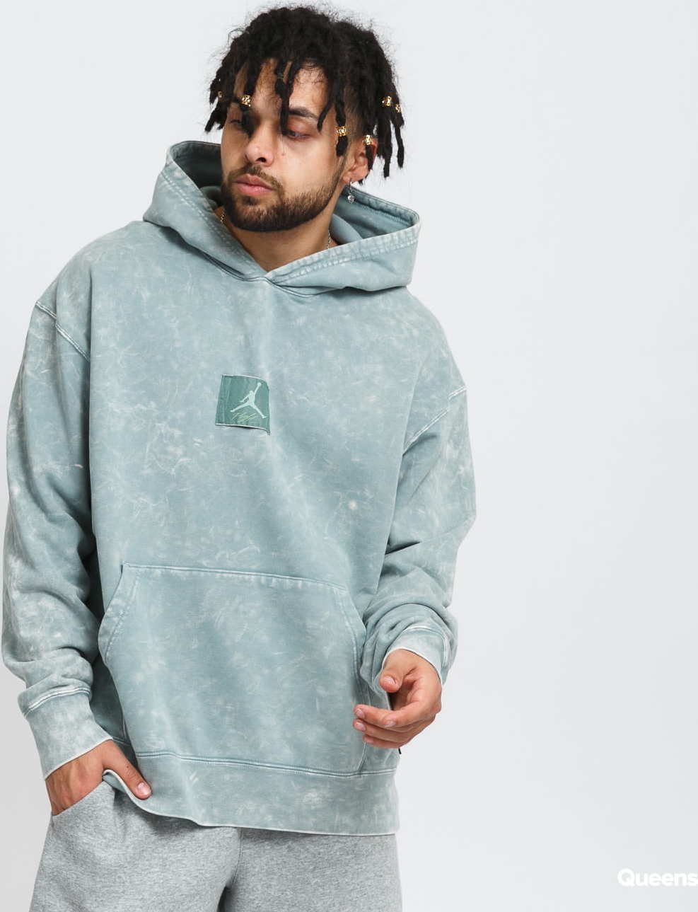 Jordan M J Flight Fleece GFX Po Hoodie zelená / krémová XL