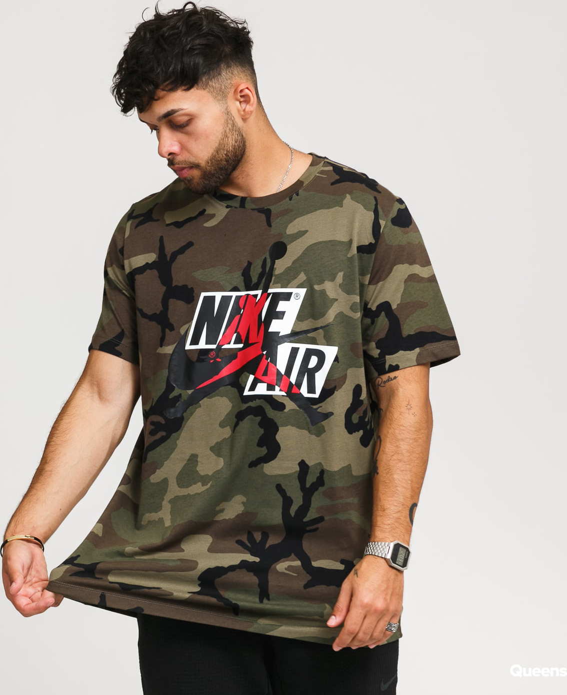 Jordan M J JMC Camo AOP SS Crew camo zelené S