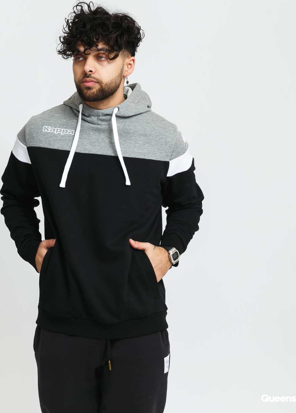 Kappa Authentic Accio Hoody černá / melange šedá 3XL