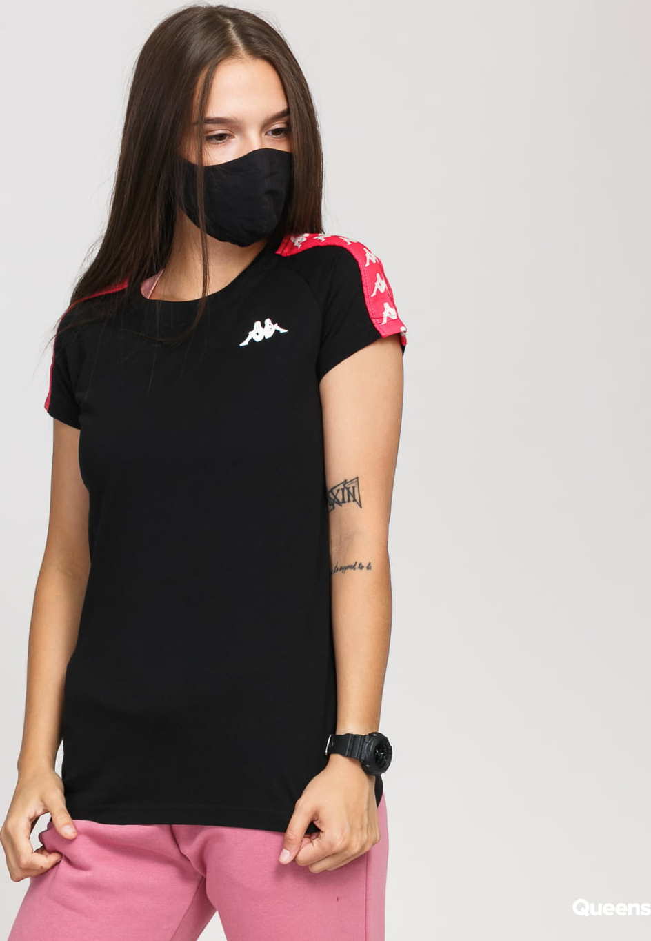 Kappa Banda Woen Tee černé / růžové / bílé S