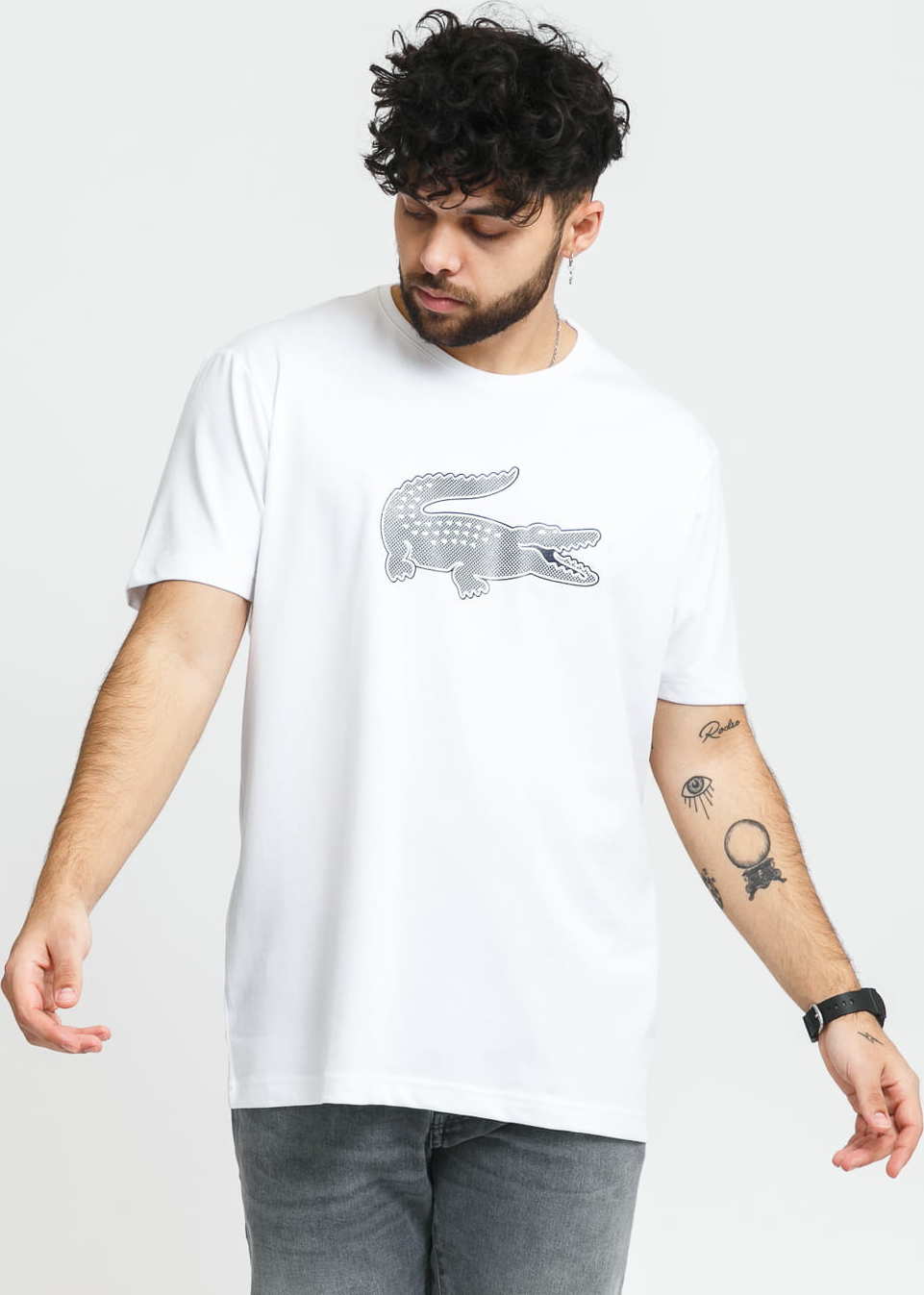 LACOSTE Print Crocodile Tee bílé M/L
