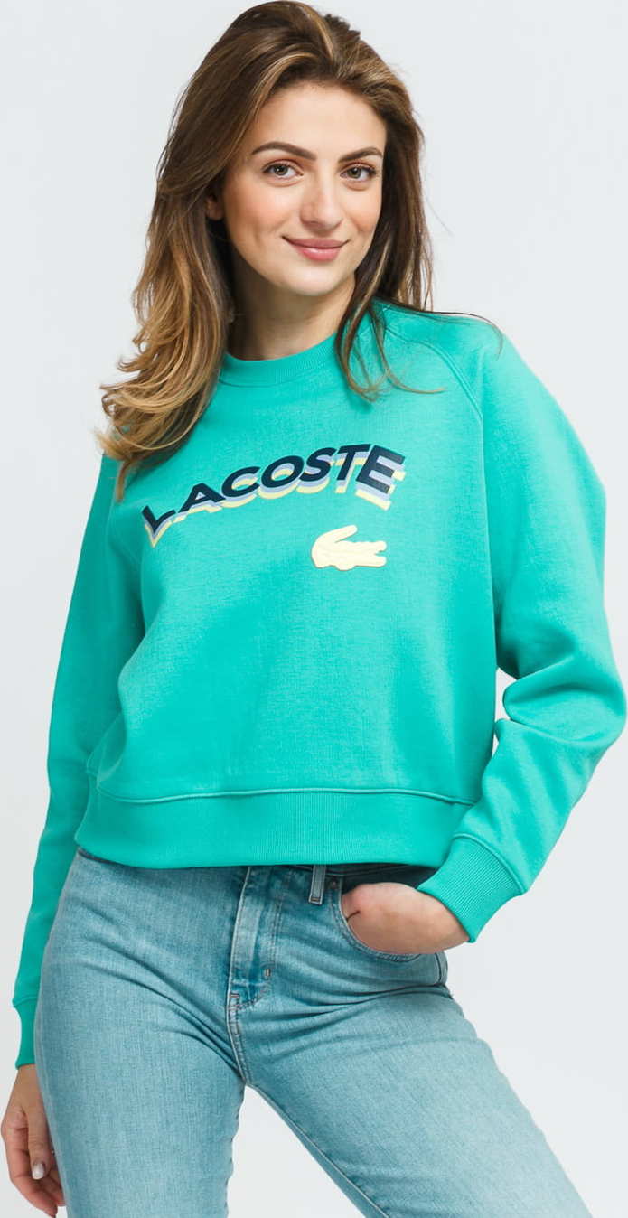 LACOSTE Women’s Lacoste LIVE Lettered Cropped Sweatshirt tyrkysová L