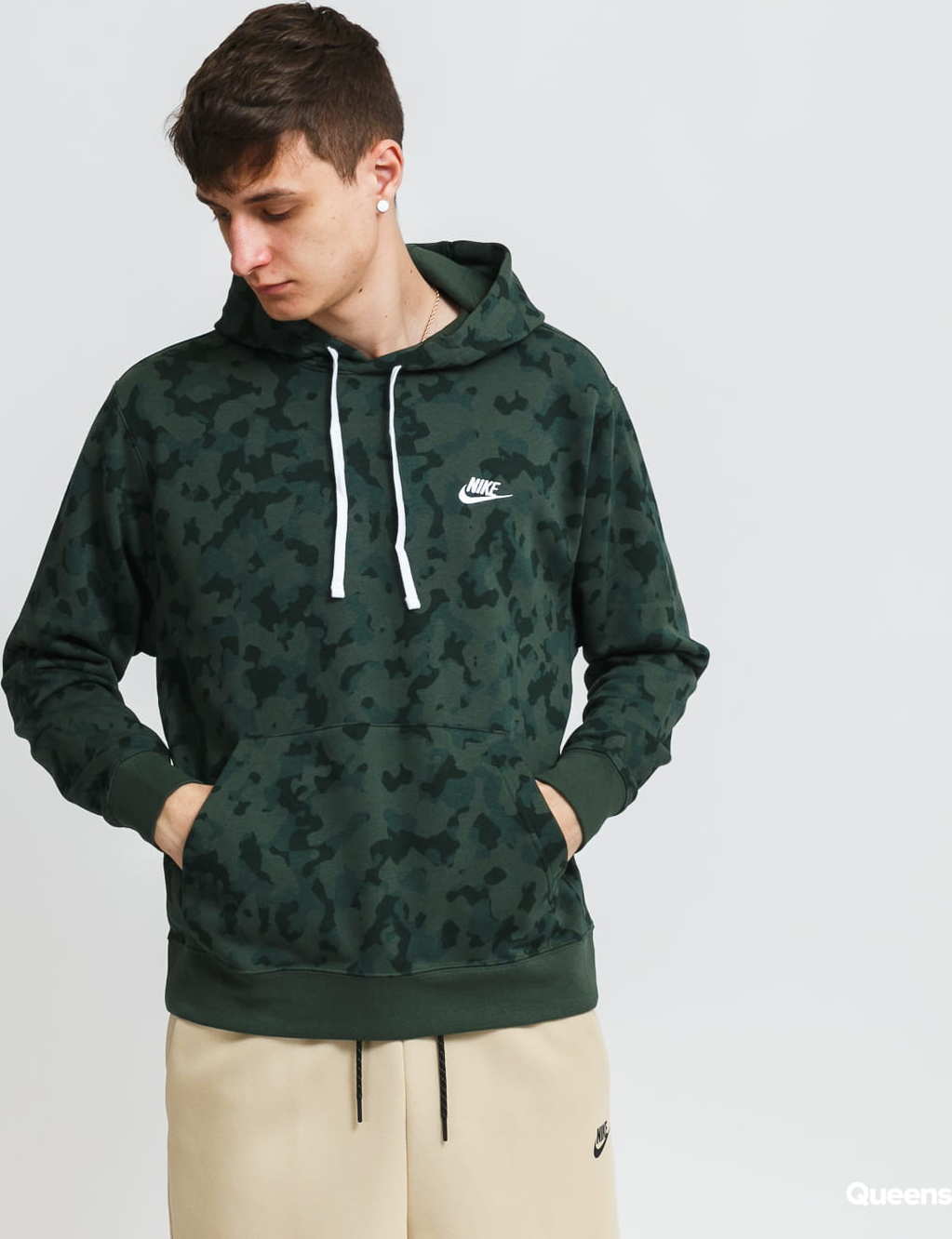 Nike M NSW Club FT Hoodie Camo tmavě zelená XXL
