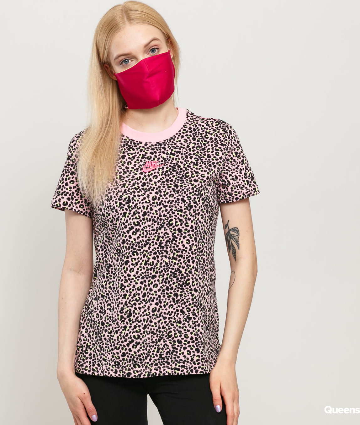 Nike W NSW AOP Print Pack SS Tee růžové / černé L