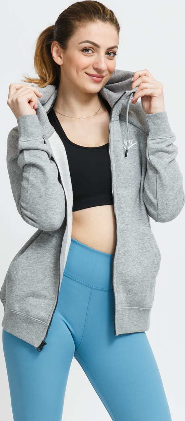 Nike W NSW Essential Fleece FZ Hoodie melange šedá XL
