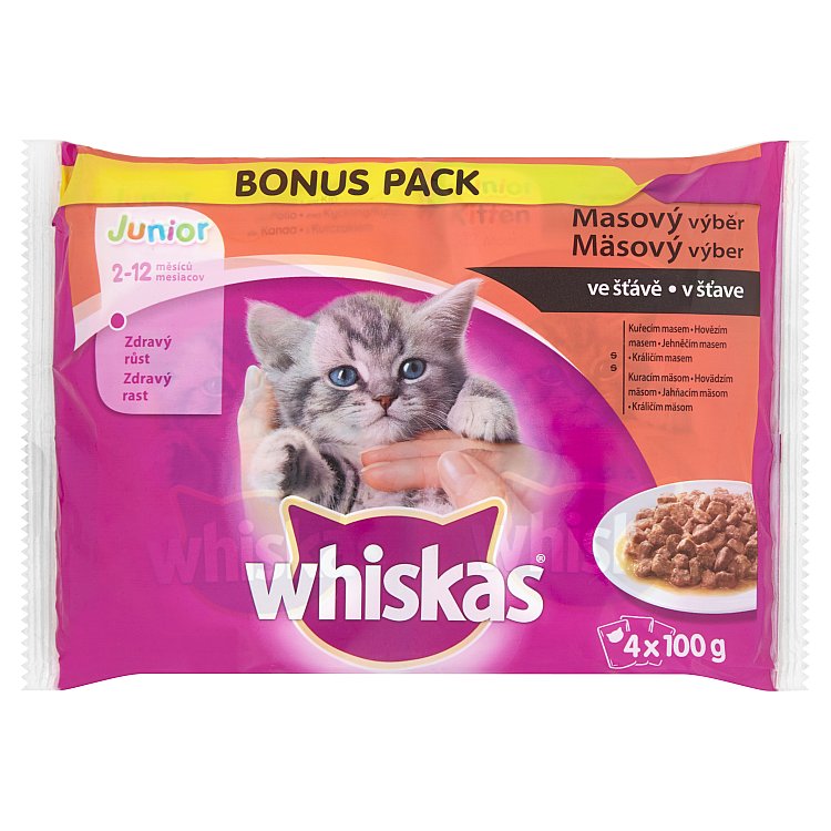 Kap.WHISKAS Junior masovy vyber ve stave 4ks 400g 4 x 100 g