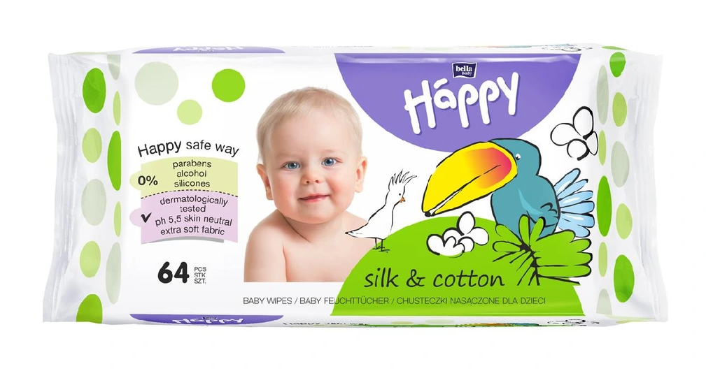 Bella Baby Happy vlhčené ubrousky Hedvábí & Bavlna MEGA PACK 4 x 64 ks