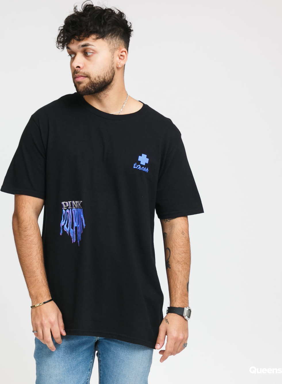 Pink Dolphin Drip Script Tee černé M