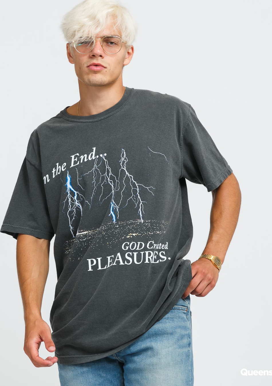 PLEASURES End Times Pigment Dye Tee tmavě šedé XL