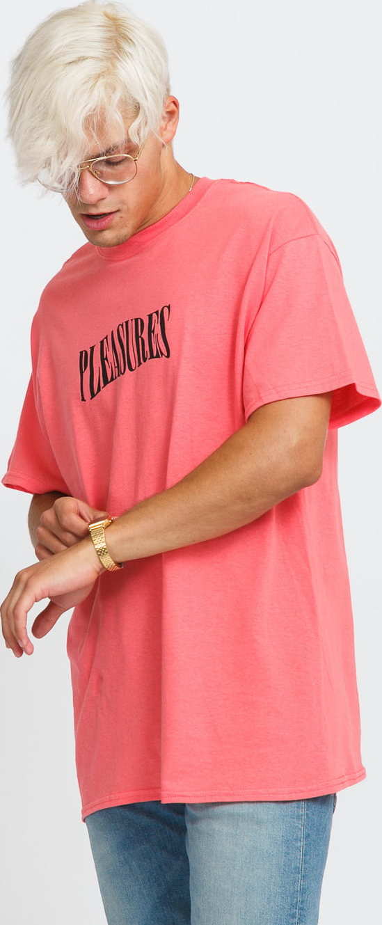 PLEASURES Party Logo Tee tmavě růžové XL