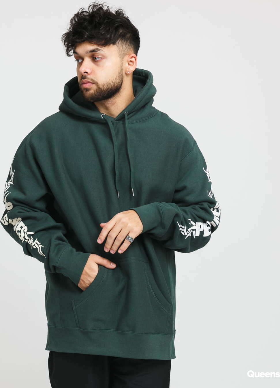 PLEASURES Razor Logo Hoody tmavě zelená S