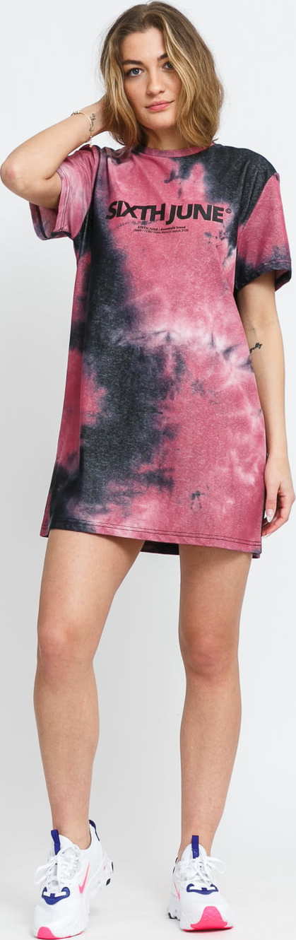 Sixth June W Tie Dye T-Shirt Dress vínové / černé M