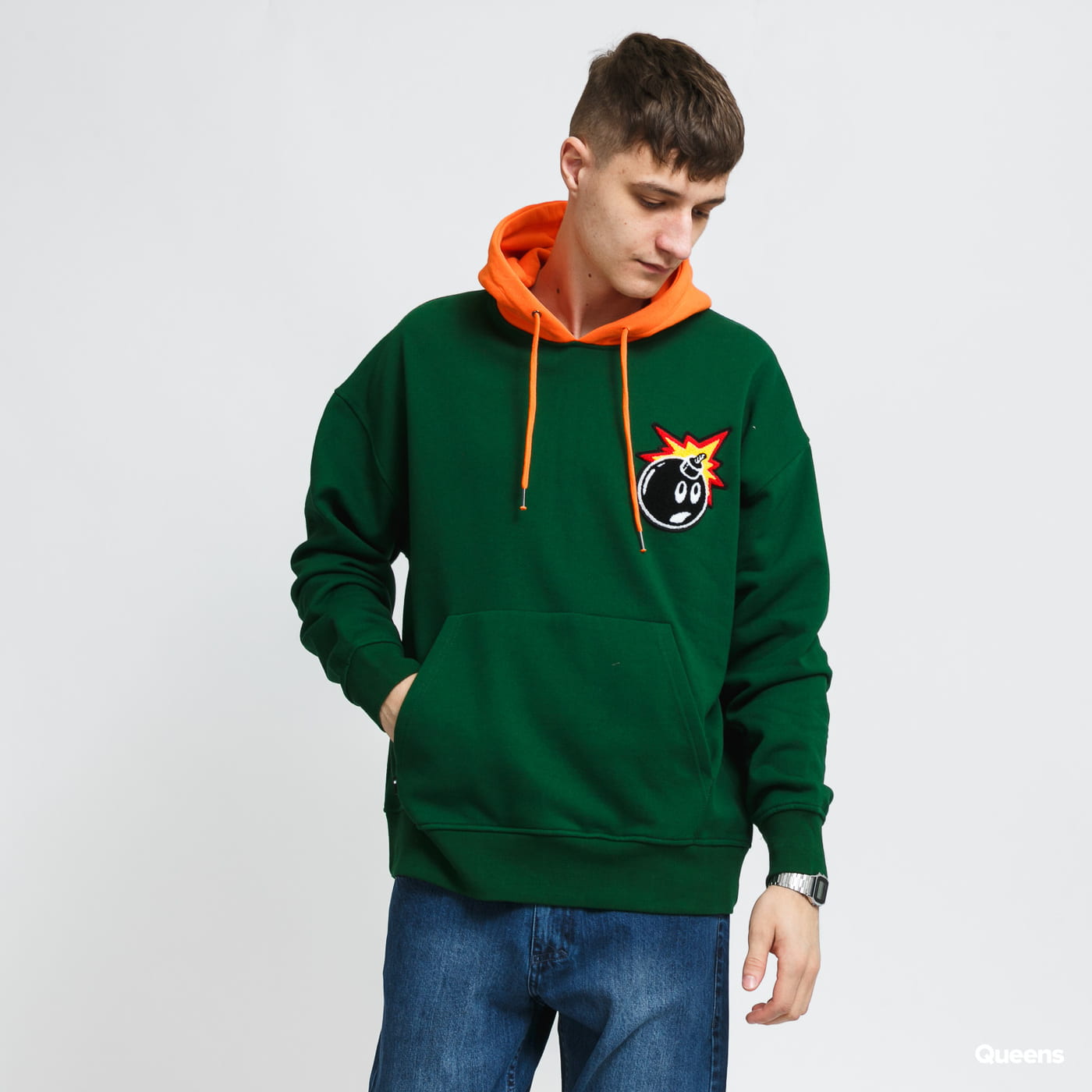 The Hundreds Campus Pullover tmavě zelená / oranžová XL