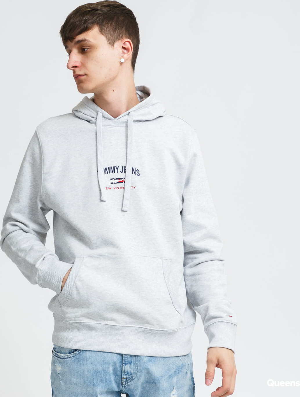 TOMMY JEANS M Timeless Tommy Hoodie melange šedá XXL
