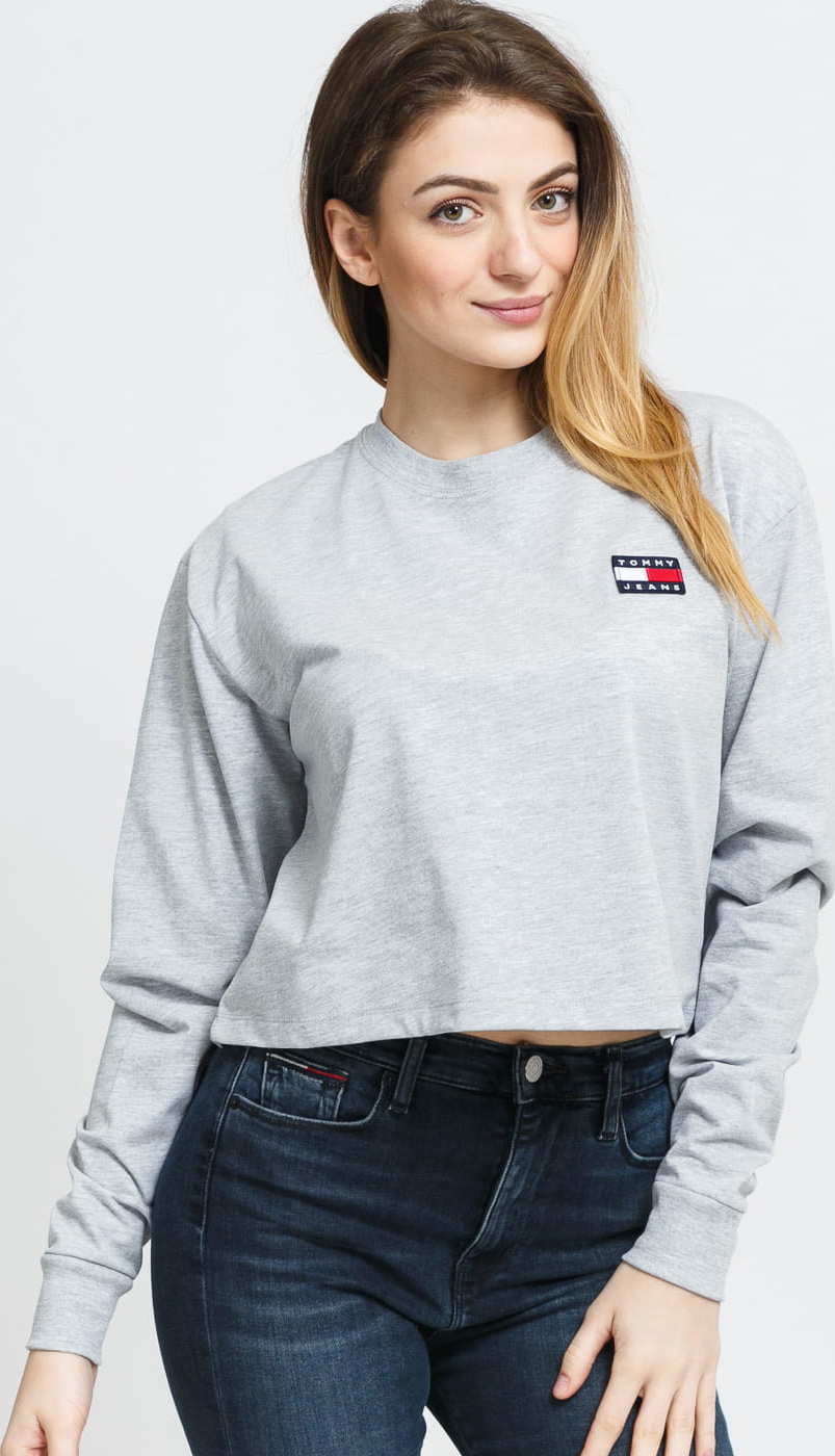 TOMMY JEANS W Badge Longsleeve melange šedé L
