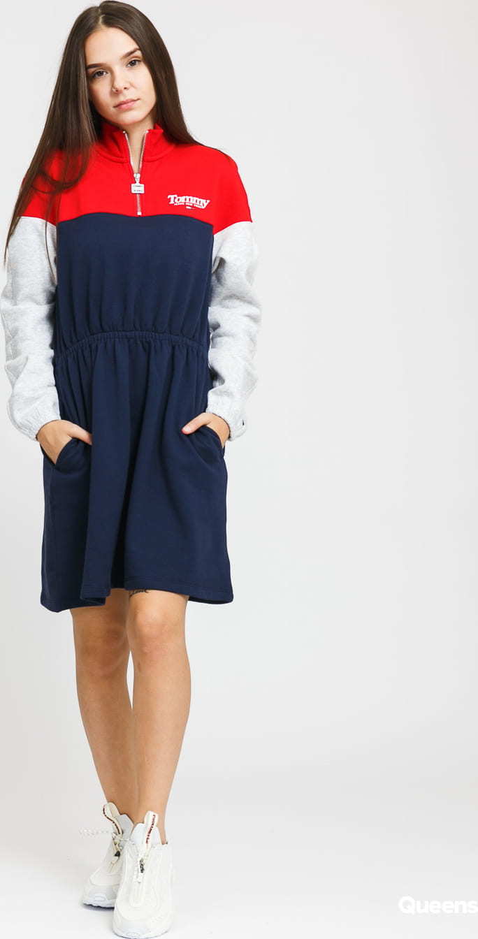 TOMMY JEANS W Colorblock Mock Neck Dress navy / červené / melange šedé L
