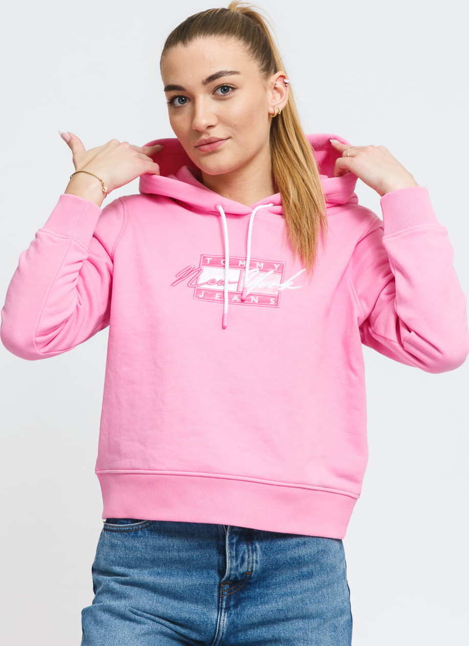 TOMMY JEANS W Cropped Tommy Flag Hoodie růžová L
