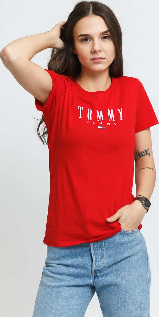 TOMMY JEANS W Essential Skinny Logo Tee červené L