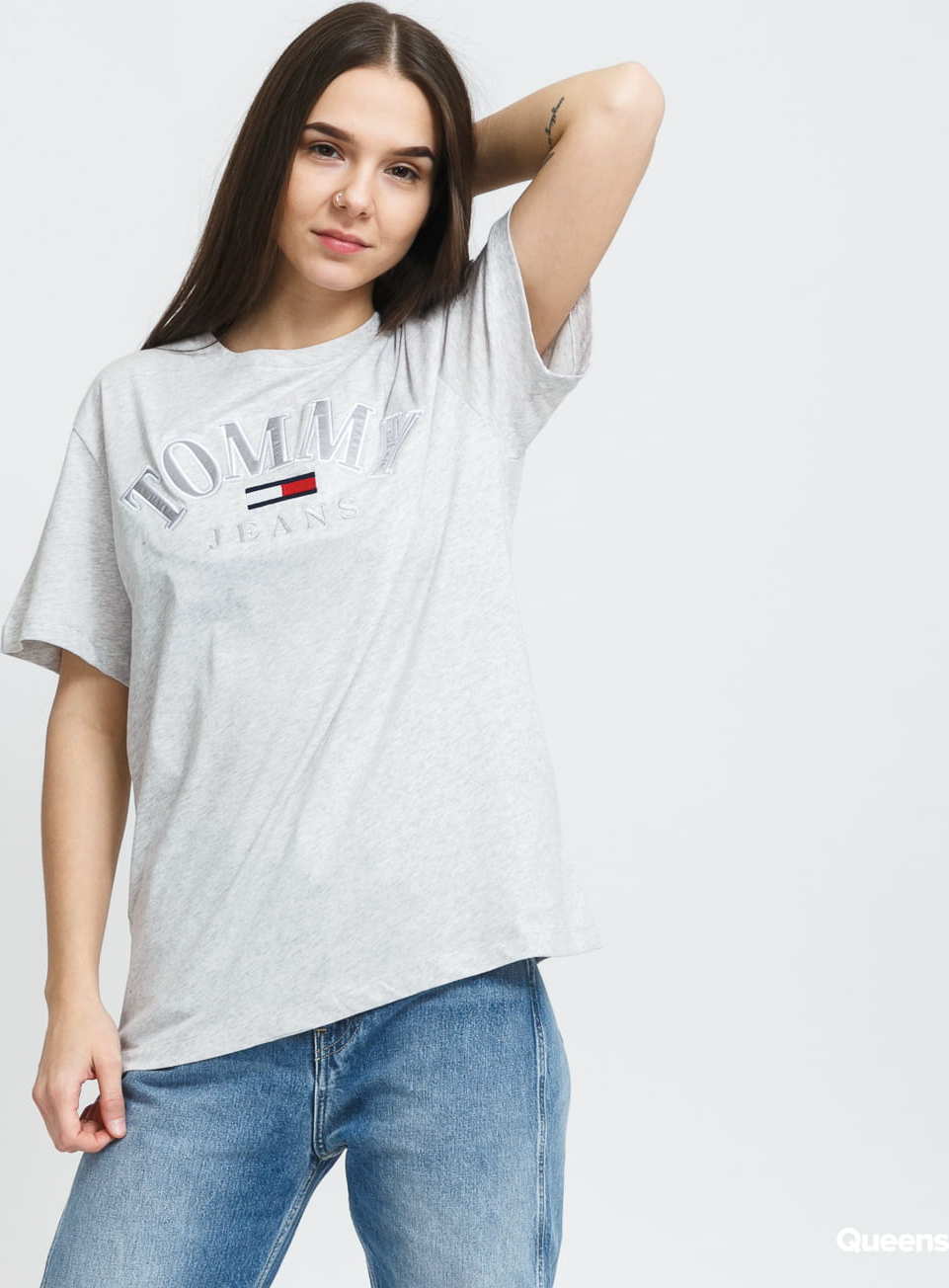 TOMMY JEANS W Relaxed College Tee melange šedé L