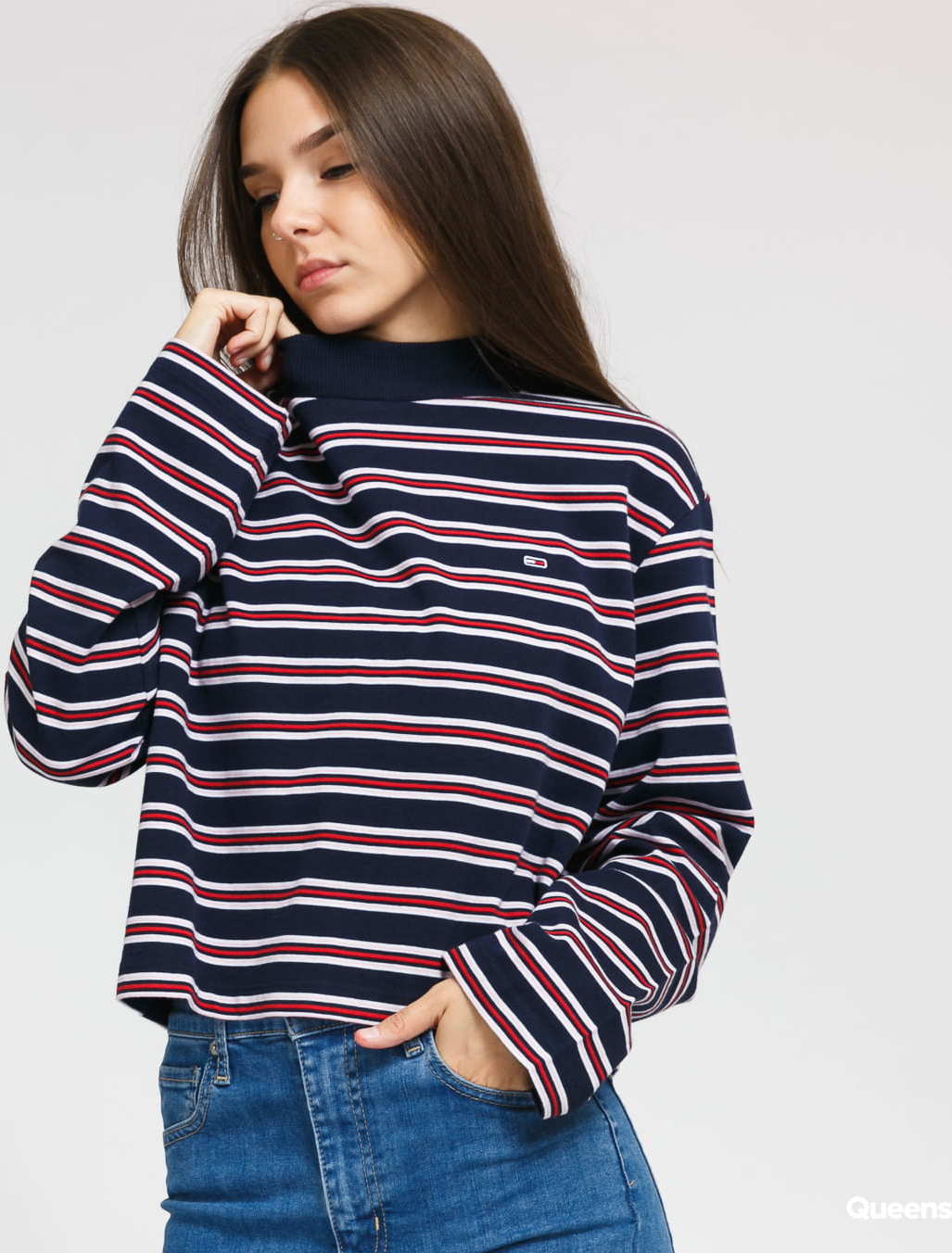 TOMMY JEANS W Striped Hybrid Longsleeve navy / růžové / červené L