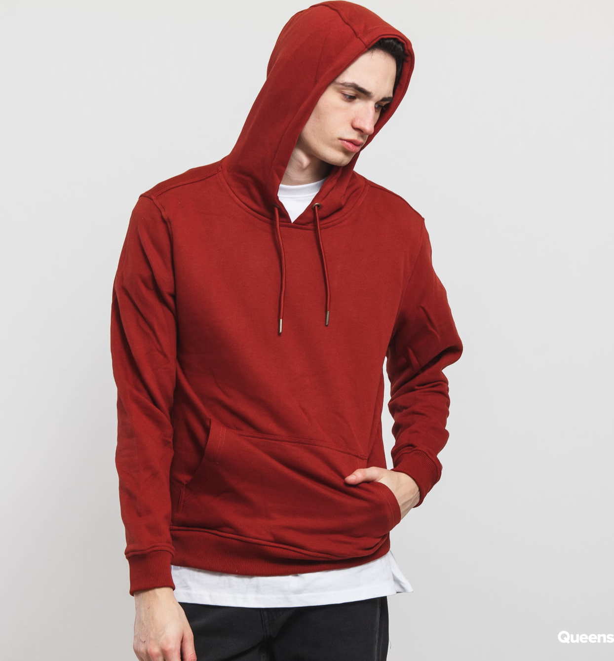 Urban Classics Basic Sweat Hoody vínová XL