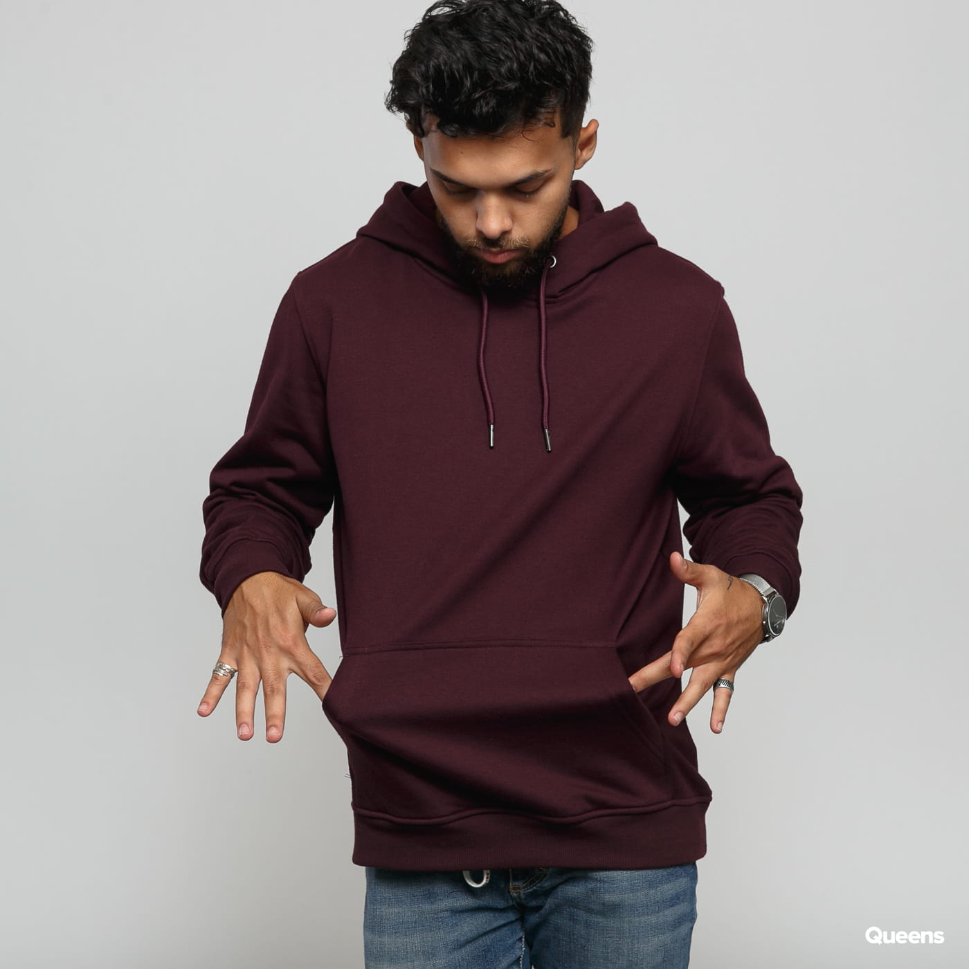 Urban Classics Basic Sweat Hoody tmavě vínová XXL