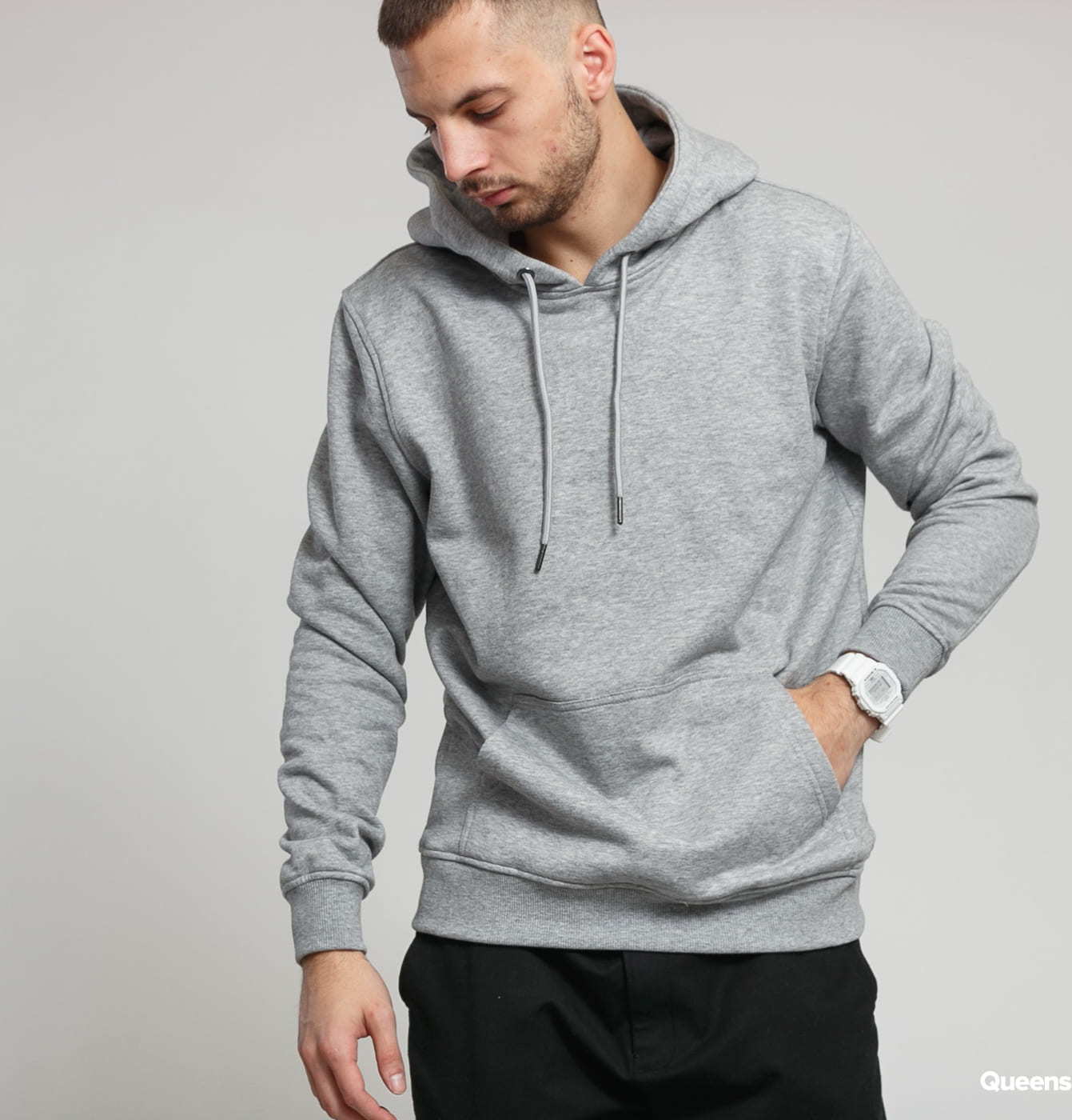 Urban Classics Basic Sweat Hoody melange šedá XXL