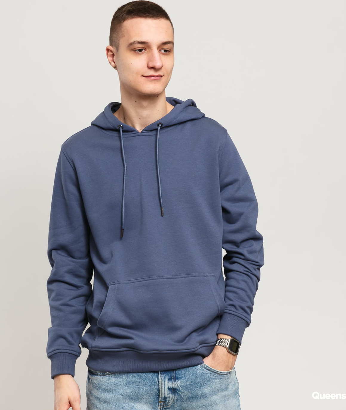 Urban Classics Basic Terry Hoodie modrá 3XL