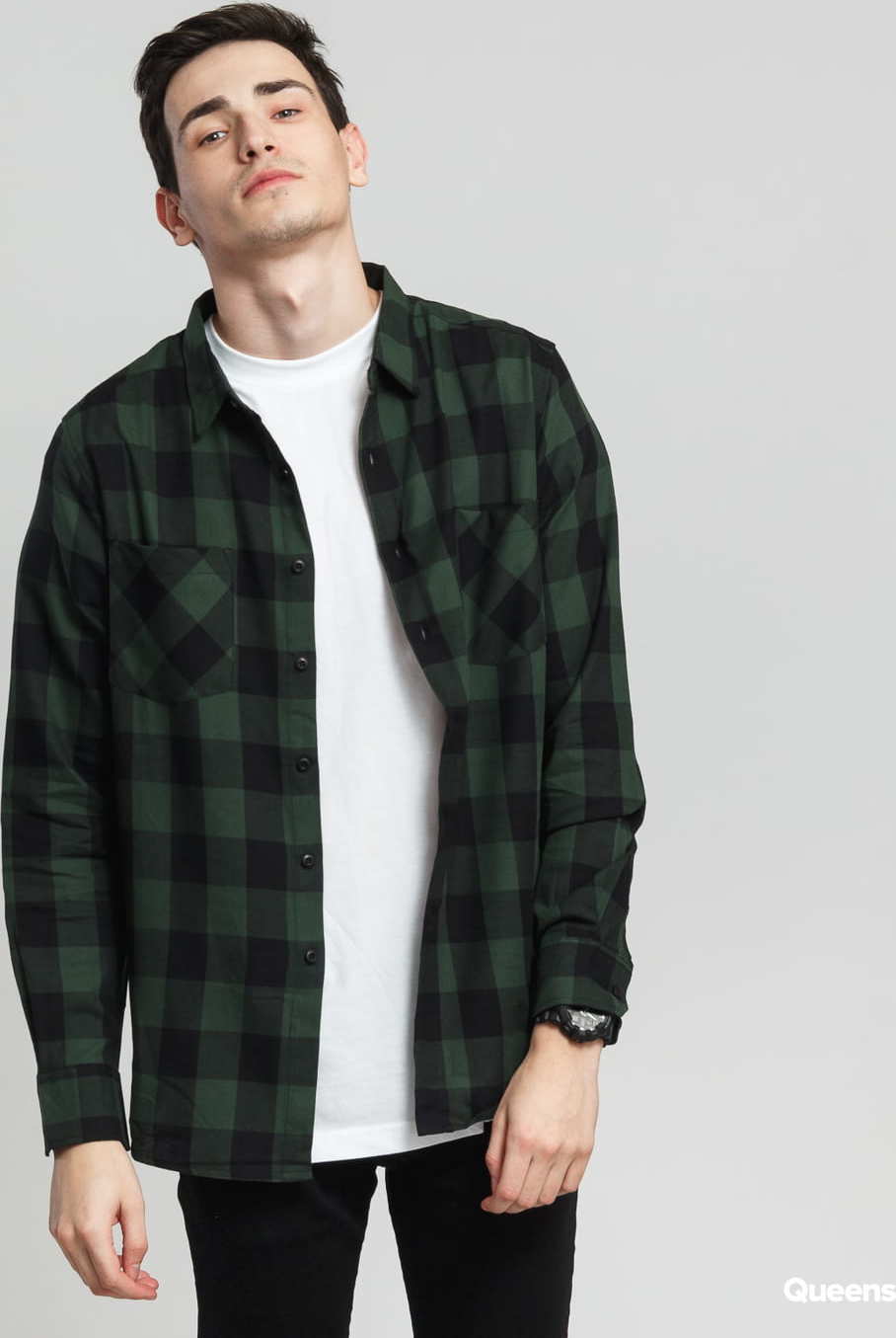 Urban Classics Checked Flanell Shirt černá / tmavě zelená 3XL
