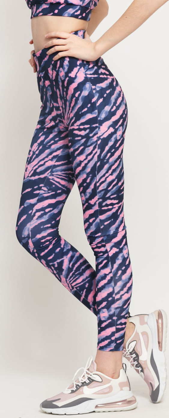 Urban Classics Ladies High Waist Tie Dye Leggings navy / růžové XL