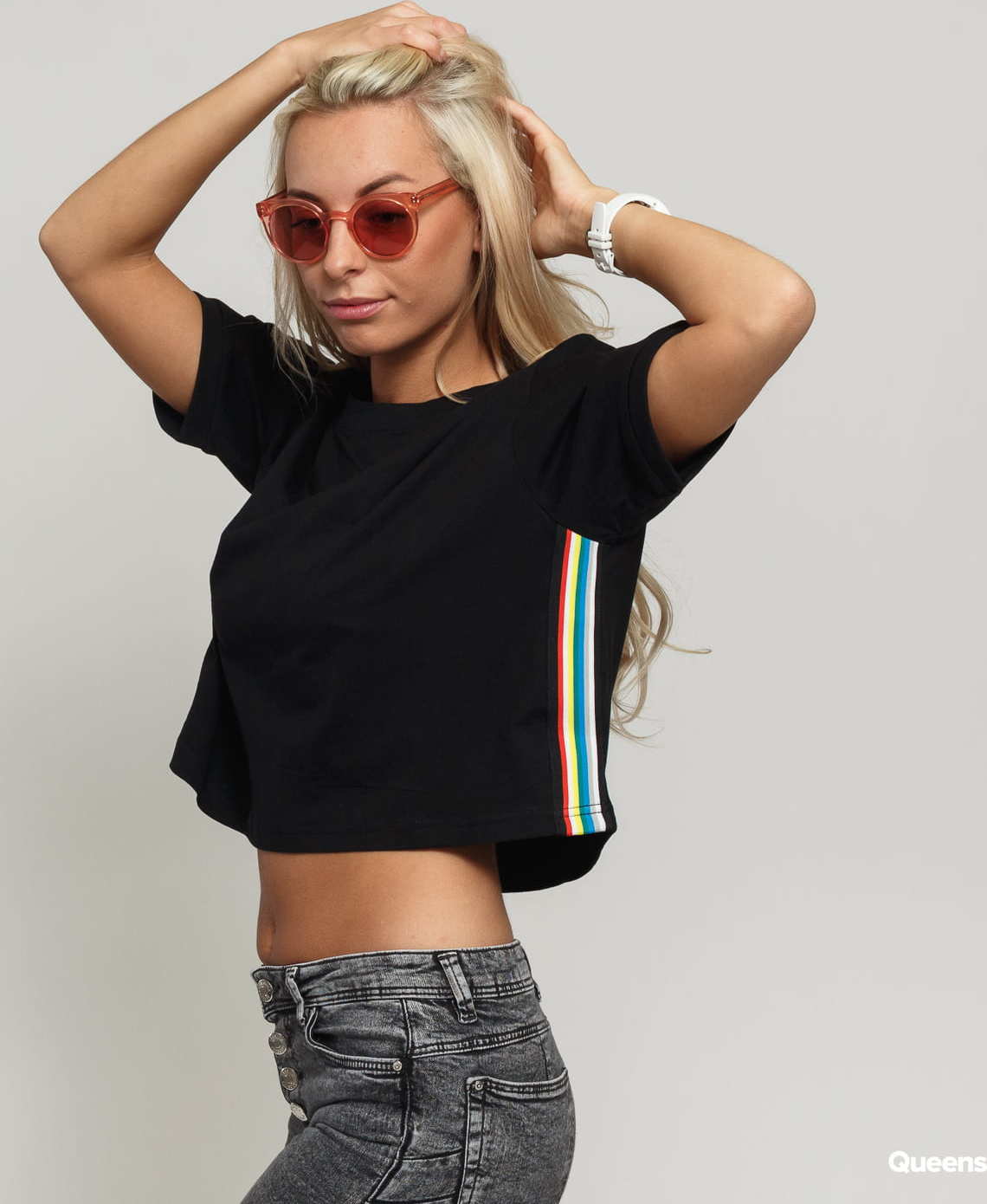 Urban Classics Ladies Multicolor Side Taped Tee černé / multicolor L