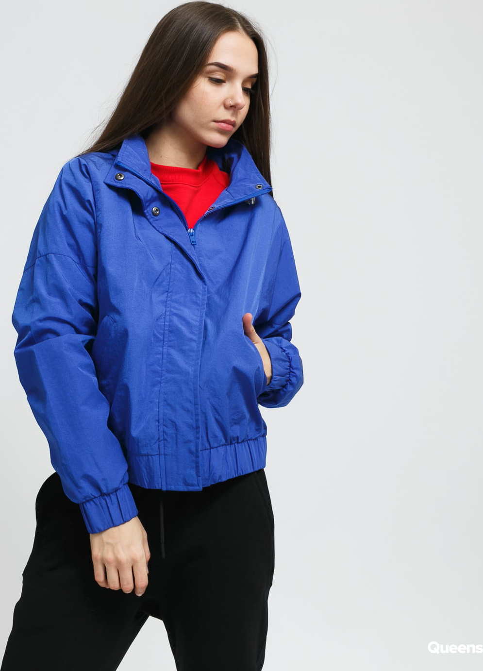 Urban Classics Ladies Oversized Shiny Crinkle Nylon Jacket modrá L