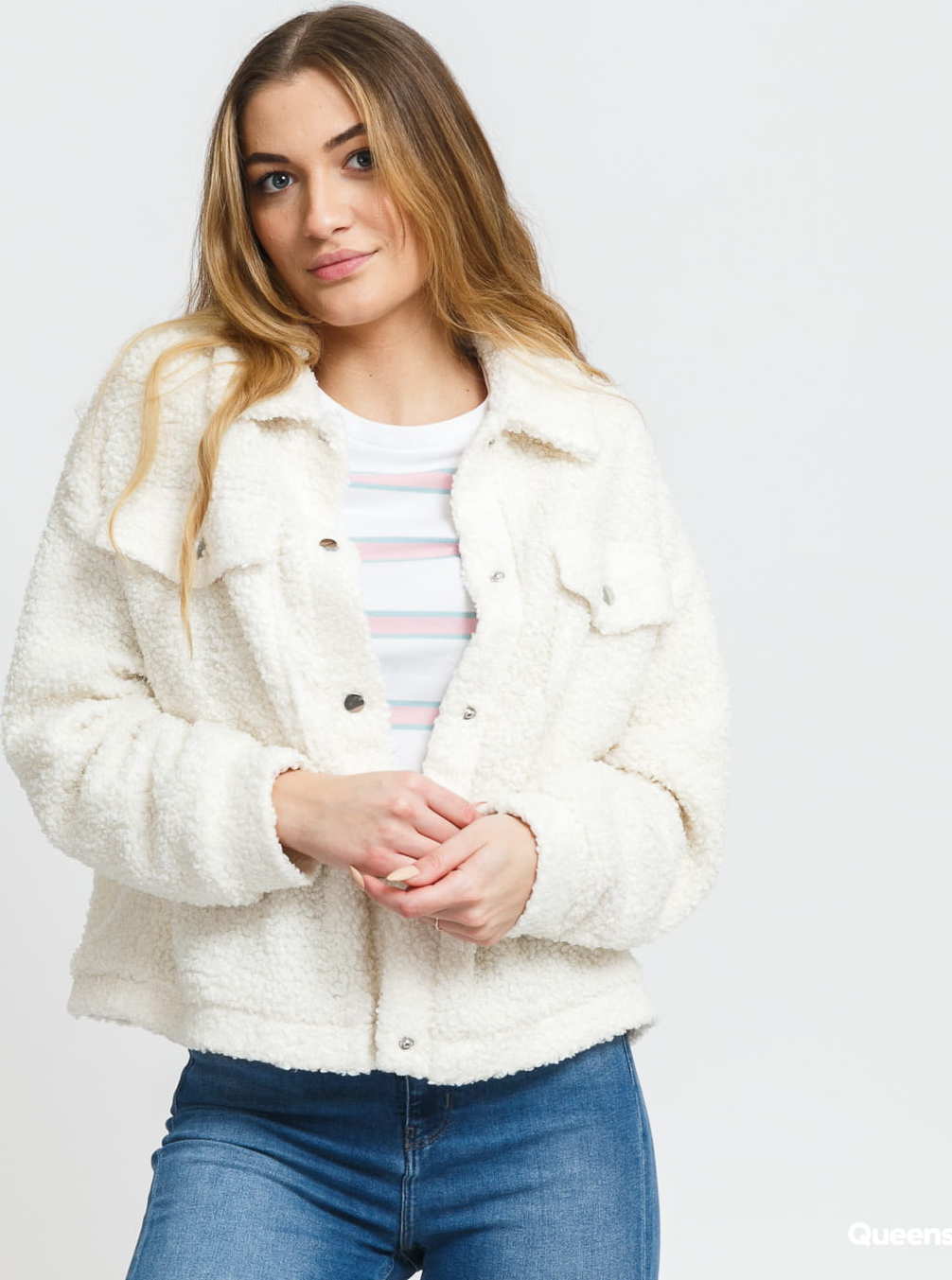 Urban Classics Ladies Sherpa Trucker Jacket krémová L