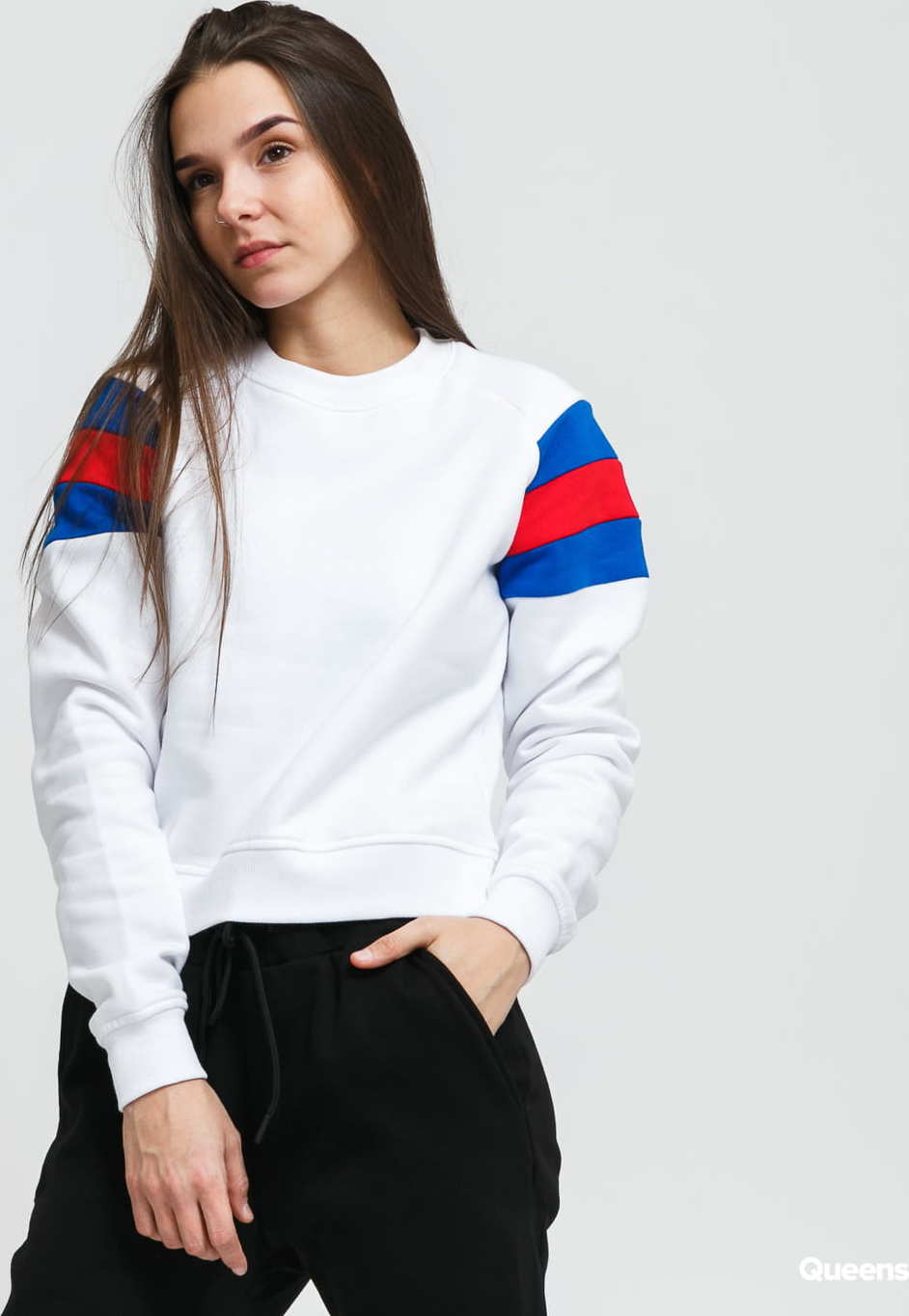Urban Classics Ladies Sleeve Stripe Crew bílá / modrá / červená L