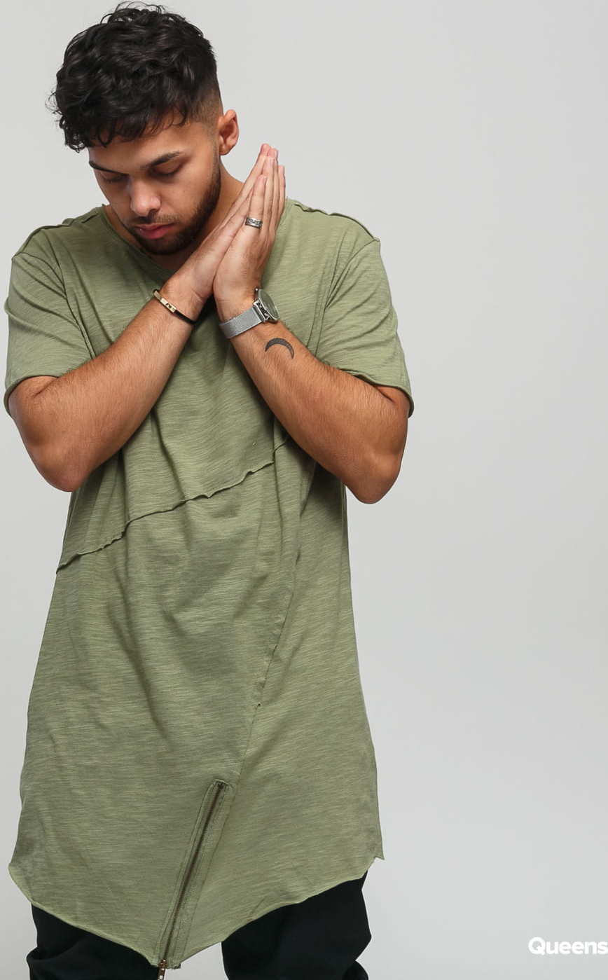 Urban Classics Long Open Edge Front Zip Tee melange olivové XXL