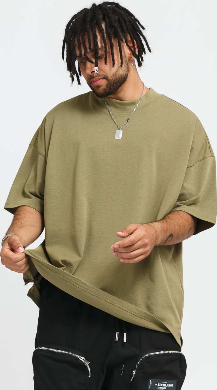 Urban Classics Oversized Mock Neck Tee olivové XXL