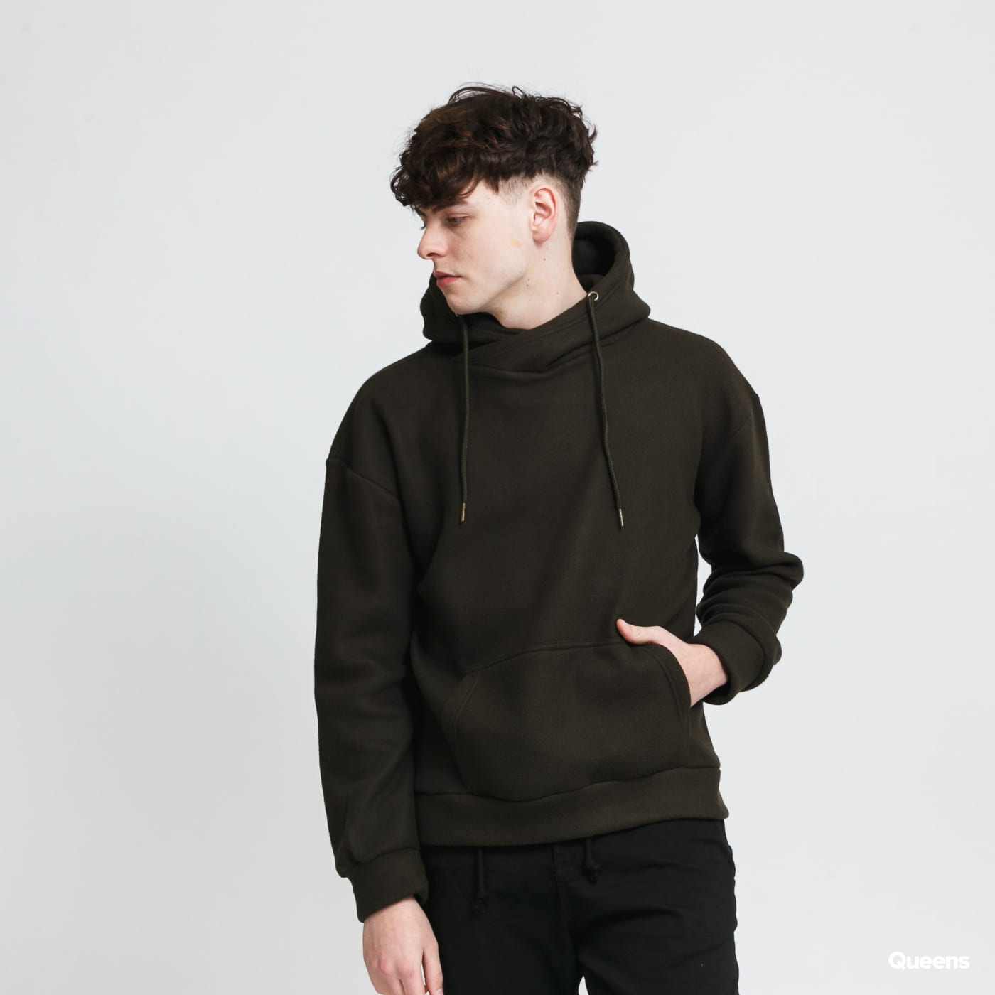 Urban Classics Polar Fleece High Neck Hoody tmavě olivová XXL